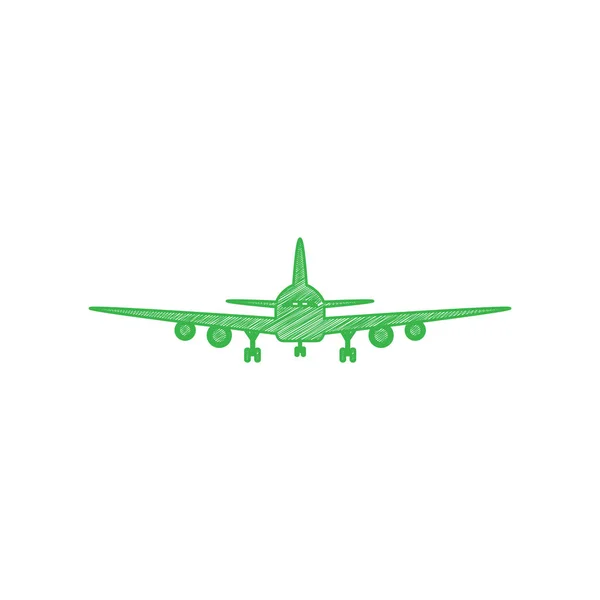 Uçan Uçak Işareti Manzara Beyaz Arkaplan Üzerine Katı Konturlu Yeşil — Stok Vektör