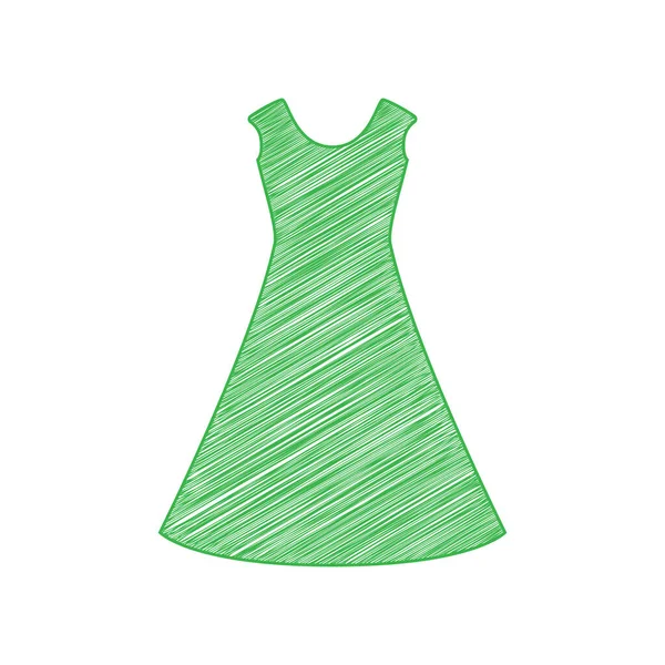 Güzel Uzun Elbise Tabelası Beyaz Arkaplan Üzerine Katı Konturlu Yeşil — Stok Vektör