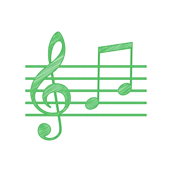バイオリンの音の記号 クリーフとノート Green Scribble Icon Solid Contour White Background — ストックベクタ