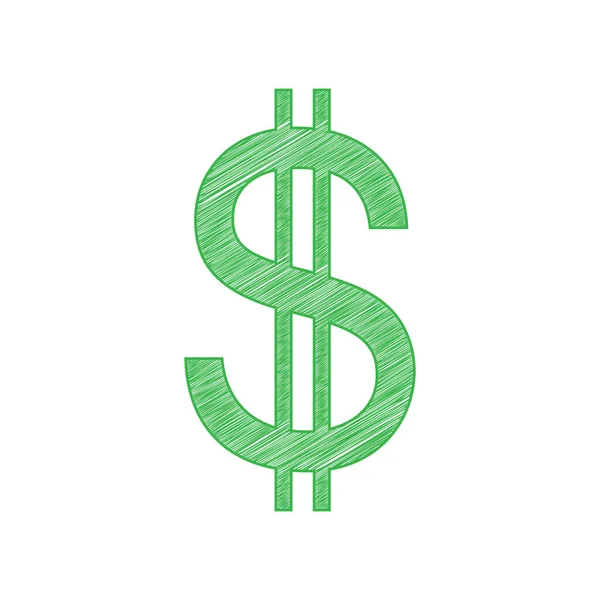 Etats Unis Dollar Signe Icône Gribouillage Verte Avec Contour Solide — Image vectorielle