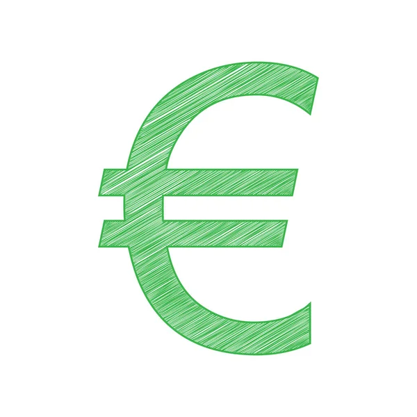 Signo Euro Icono Garabato Verde Con Contorno Sólido Sobre Fondo — Vector de stock