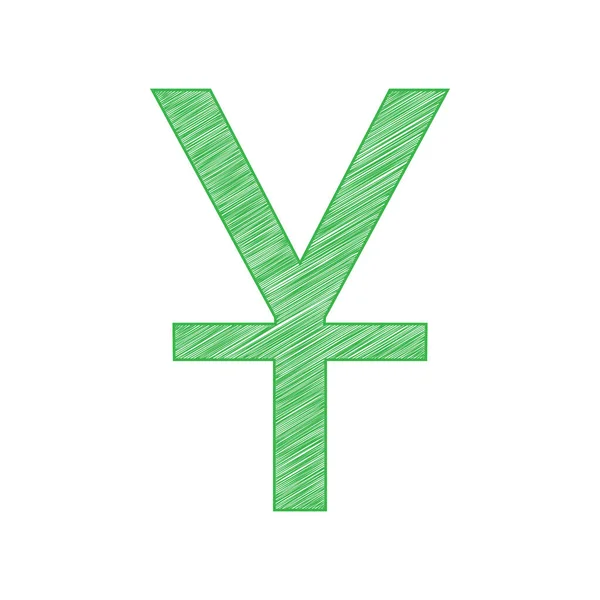 Semnul Chinezesc Yuan Green Scribble Icon Contur Solid Fundal Alb — Vector de stoc