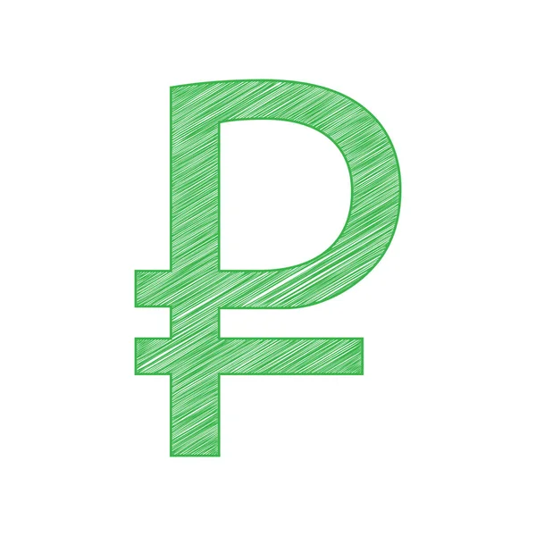 Знак Рубля Зеленый Каракуль Икона Твердым Контуром Белом Фоне — стоковый вектор