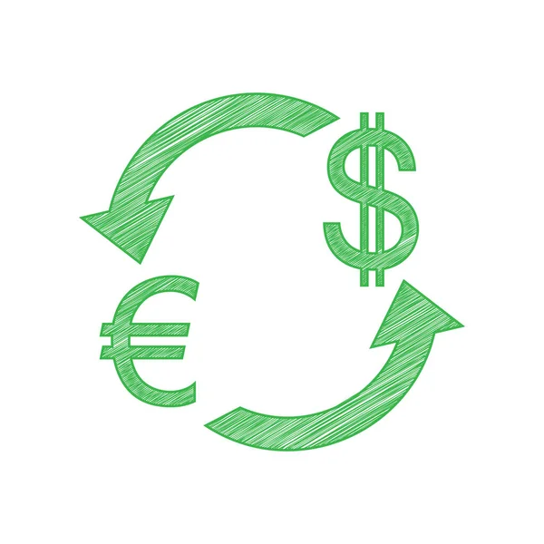 Umtauschzeichen Euro Und Dollar Grünes Kritzelsymbol Mit Fester Kontur Auf — Stockvektor