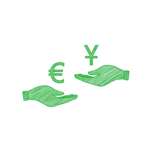 Валютний Обмін Рук Руки Євро Юань Зелений Ріпак Icon Твердим — стоковий вектор