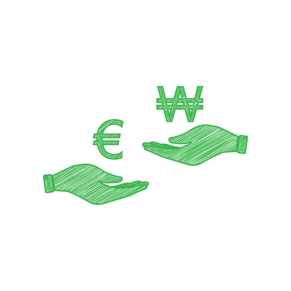 Schimbul Valutar Mână Mână Euro Câștigat Green Scribble Icon Contur — Vector de stoc