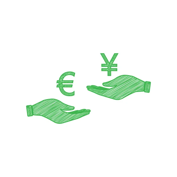 Currency Exchange Hand Hand Euro Yen Green Scribble Icon Solid — Stock Vector