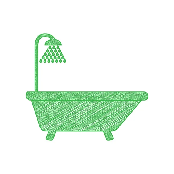 Bathtub Sign Green Scribble Icon Solid Contour White Background — Stock Vector