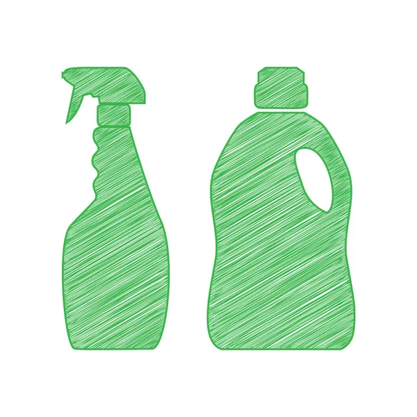 Household Chemical Bottles Sign Green Scribble Icon Solid Contour White — Stock Vector