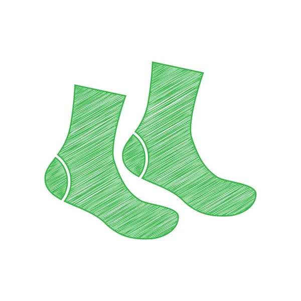 Sokken Tekenen Groene Krabbel Pictogram Met Solide Contour Witte Achtergrond — Stockvector