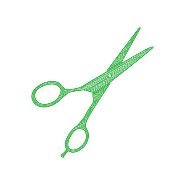 Hair Cutting Scissors Sign Green Scribble Icon Solid Contour White — Stock Vector