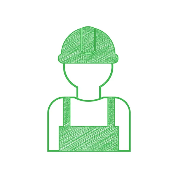 Рабочий Знак Зеленый Каракуль Икона Твердым Контуром Белом Фоне — стоковый вектор