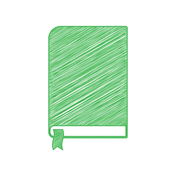 Signo Del Libro Icono Garabato Verde Con Contorno Sólido Sobre — Vector de stock