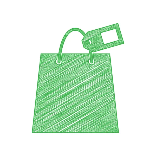 Einkaufstaschenschild Mit Anhänger Grünes Kritzelsymbol Mit Fester Kontur Auf Weißem — Stockvektor