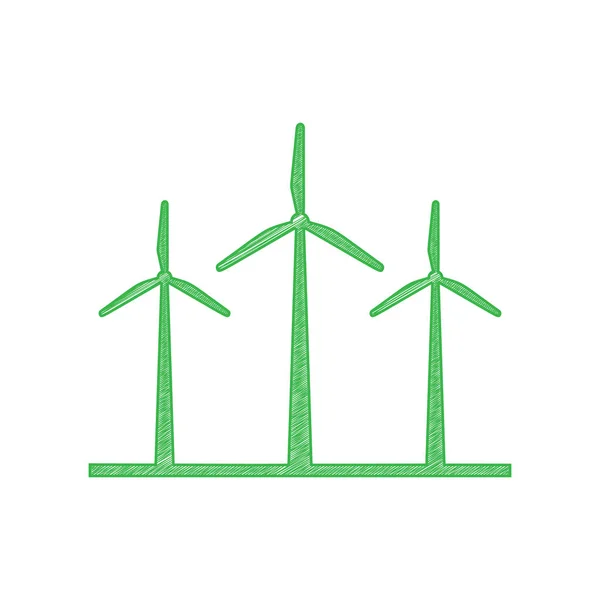 Les Éoliennes Signent Icône Gribouillage Verte Avec Contour Solide Sur — Image vectorielle