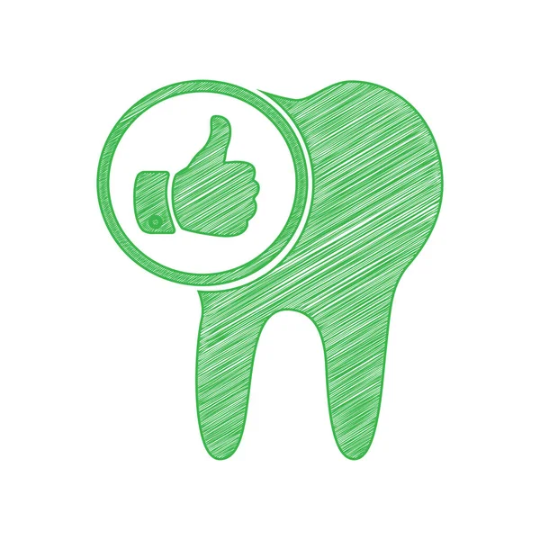 Знак Зуба Большим Пальцем Вверх Зеленый Каракуль Икона Твердым Контуром — стоковый вектор