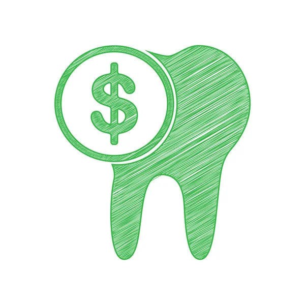 Costo Del Signo Tratamiento Dental Icono Garabato Verde Con Contorno — Vector de stock