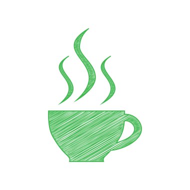 Üç küçük dumanlı bardak işareti. Beyaz arkaplan üzerine katı konturlu yeşil karalama Simgesi.