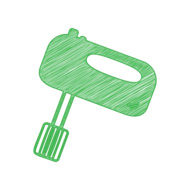 Mutfak karıştırıcı işareti. Beyaz arkaplan üzerine katı konturlu yeşil karalama Simgesi.