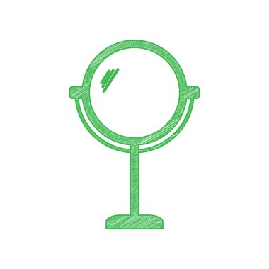 Ayna işareti çizimi. Beyaz arkaplan üzerine katı konturlu yeşil karalama Simgesi.