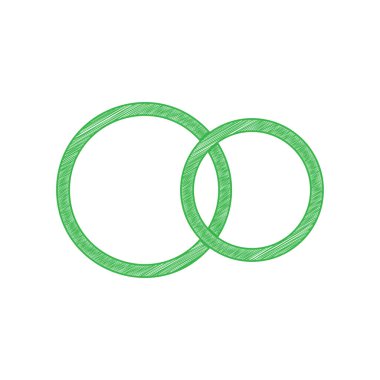 Alyans işareti. Beyaz arkaplan üzerine katı konturlu yeşil karalama Simgesi.