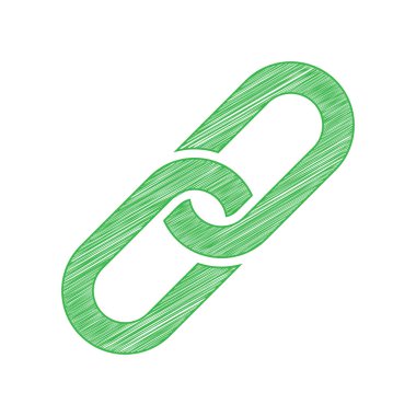 Zincir işareti. Beyaz arkaplan üzerine katı konturlu yeşil karalama Simgesi.