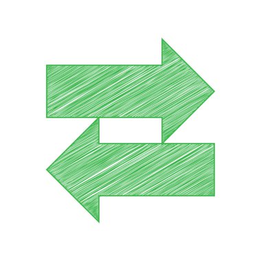 İki ok sol-sağ işareti. Beyaz arkaplan üzerine katı konturlu yeşil karalama Simgesi.