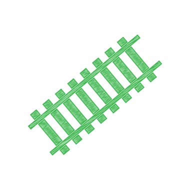 Demiryolu tabelası. Tanjant izi. Beyaz arkaplan üzerine katı konturlu yeşil karalama Simgesi.