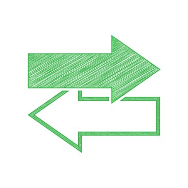 Sol ok sağ simgesi. Değişim tabelası. Beyaz arkaplan üzerine katı konturlu yeşil karalama Simgesi.