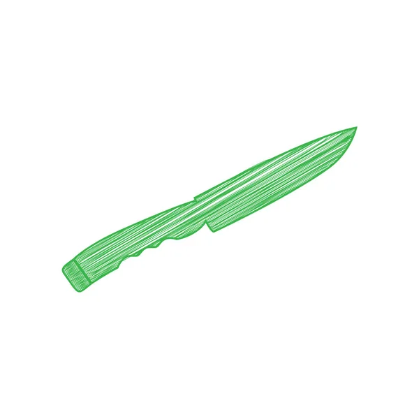 Signe Couteau Icône Gribouillage Verte Avec Contour Solide Sur Fond — Image vectorielle