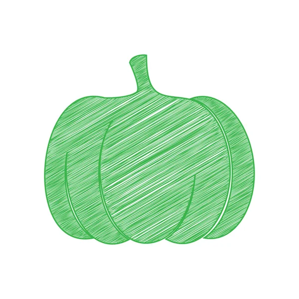 Pumpkin Sign Green Scribble Icon Solid Contour White Background — Stock Vector