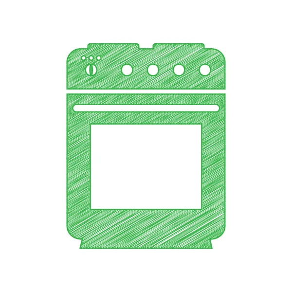 Stove Sign Green Scribble Icon Solid Contour White Background — Stock Vector