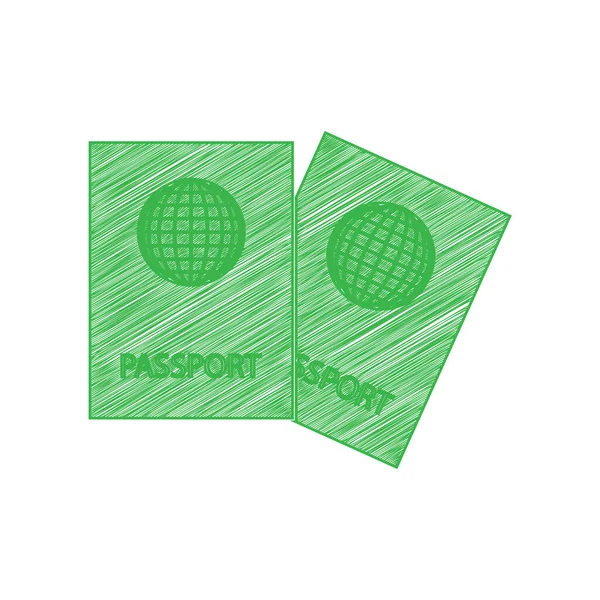Twee Paspoorten Illustratie Groene Krabbel Pictogram Met Solide Contour Witte — Stockvector