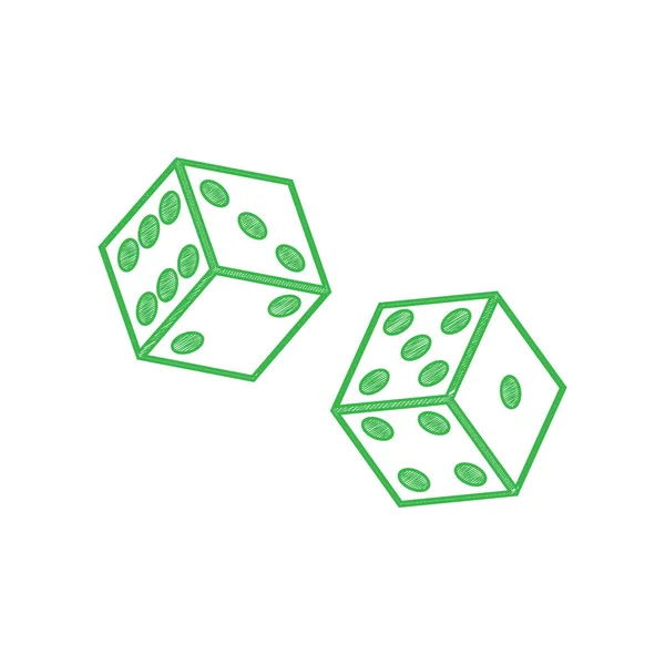 Dices Sign Green Scribble Icon Solid Contour White Background — Stock Vector