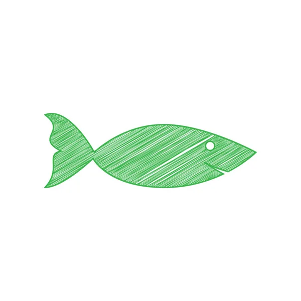 Rybí Znak Ilustrace Zelená Čmáranice Ikona Pevným Obrysem Bílém Pozadí — Stockový vektor