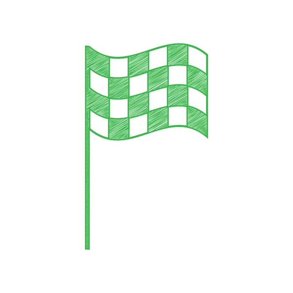Race Checkered Flag Sign Green Scribble Icon Solid Contour White — Stock Vector