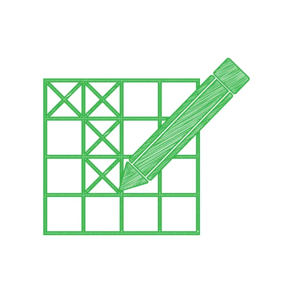 Palavra Cruzada Com Signo Lápis Ícone Bolha Verde Com Contorno —  Vetores de Stock