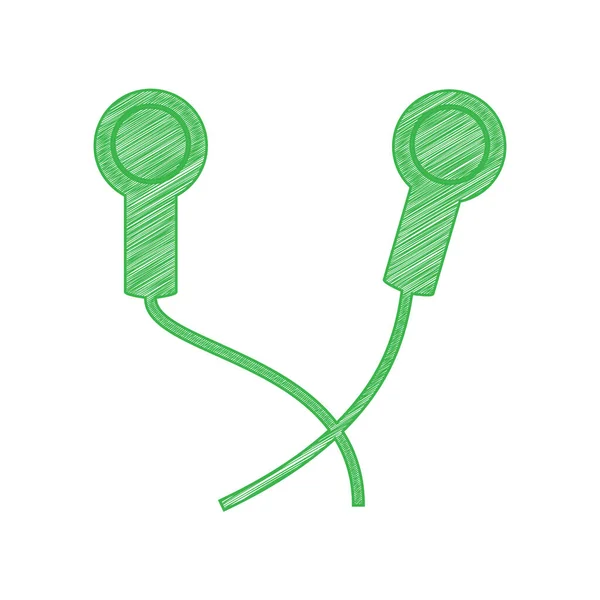 Ακουστικά Υπογράφουν Green Scribble Εικονίδιο Συμπαγές Περίγραμμα Λευκό Φόντο — Διανυσματικό Αρχείο