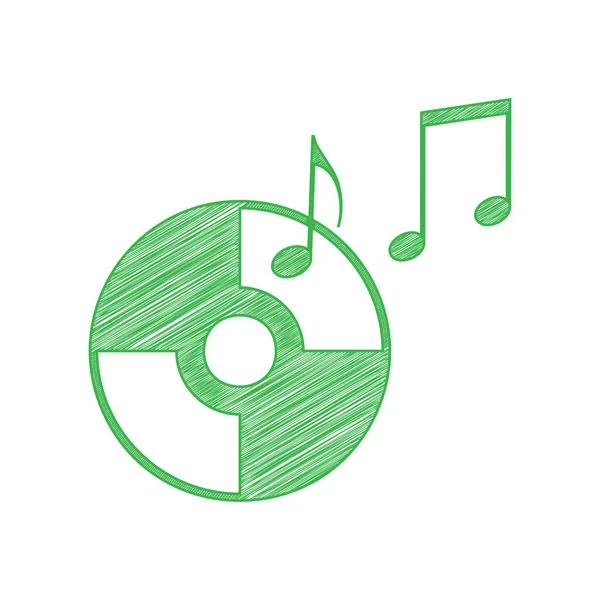 Compact Disk Music Notes Sign Green Scribble Icon Solid Contour — Stock Vector