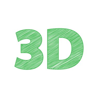 3D grafik sembolü işareti. Beyaz arkaplan üzerine katı konturlu yeşil karalama Simgesi.