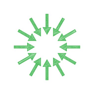 Ok işareti. Beyaz arkaplan üzerine katı konturlu yeşil karalama Simgesi.