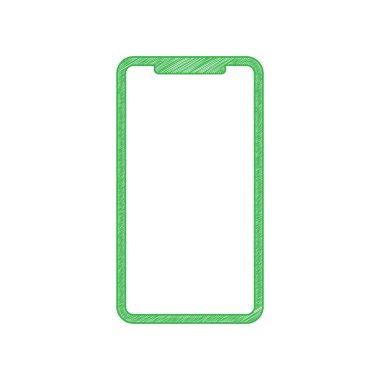 Akıllı telefon işareti. Beyaz arkaplan üzerine katı konturlu yeşil karalama Simgesi.
