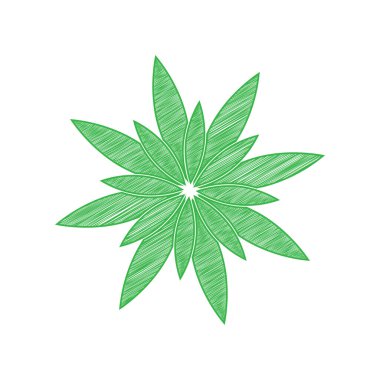 Çiçek işareti. Beyaz arkaplan üzerine katı konturlu yeşil karalama Simgesi.