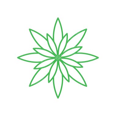 Çiçek işareti. Beyaz arkaplan üzerine katı konturlu yeşil karalama Simgesi.
