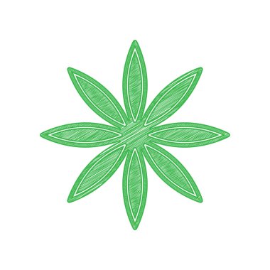 Çiçek işareti. Beyaz arkaplan üzerine katı konturlu yeşil karalama Simgesi.