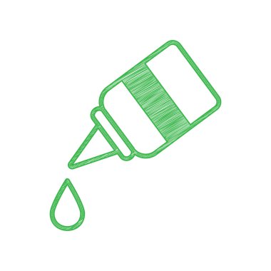 Göz, burun tıbbı damlası işareti. Beyaz arkaplan üzerine katı konturlu yeşil karalama Simgesi.