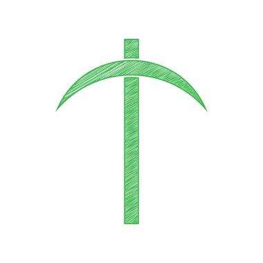 Kazma işareti. Beyaz arkaplan üzerine katı konturlu yeşil karalama Simgesi.