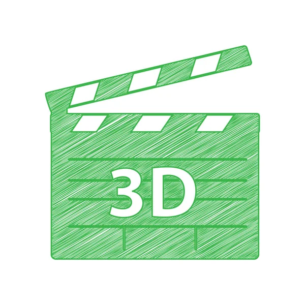 3D电影标志 白色背景上有实心轮廓的绿色笔形图标 — 图库矢量图片