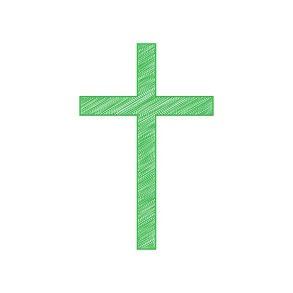 Kreuzzeichen Grünes Kritzelsymbol Mit Fester Kontur Auf Weißem Hintergrund — Stockvektor