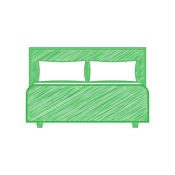 Señal Cama Icono Garabato Verde Con Contorno Sólido Sobre Fondo — Vector de stock